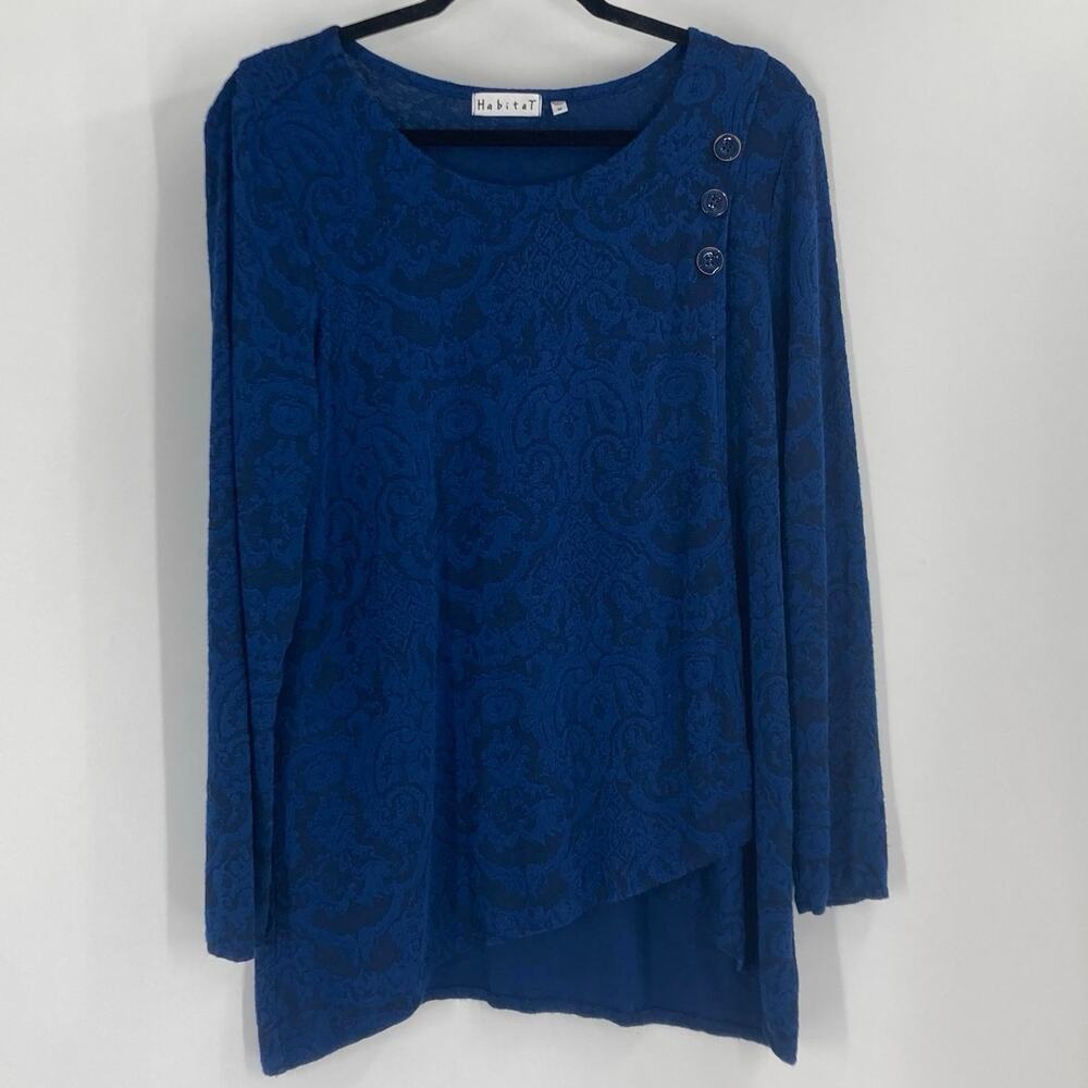 Habitat Royal Blue Jacquard Cross Over Button Tunic Womens Medium Lagenlook